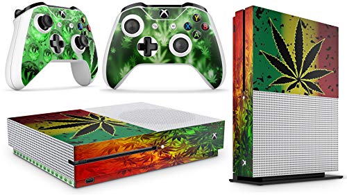 giZmoZ n gadgetZ GNG Xbox One S Konsolen-Gehäuseaufkleber, Motiv: Weed inklusive 2er-Set mit Aufklebern für Controller von giZmoZ n gadgetZ