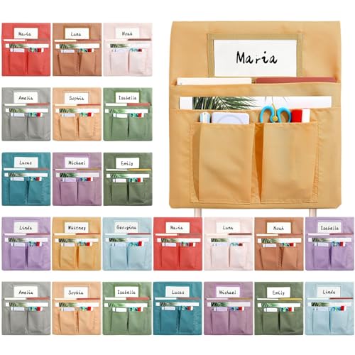 Stuhltaschen für Klassenzimmer, 42,4 x 23,6 cm, Sitzsäcke mit Namensschild für Klassenzimmer, Stuhlrücken, Taschendiagramm, mehrere Taschen, Stühle, Rückenlehnen-Organizer für Grundschule, Heimbedarf von gisgfim