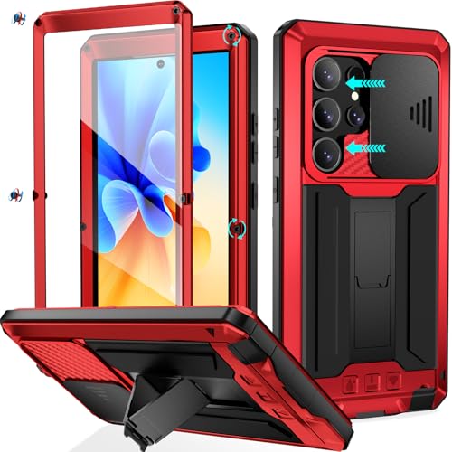 Schutzhülle für Samsung Galaxy S24 Ultra mit Schiebe-Kamera-Abdeckung, Displayschutzfolie und Ständer, militärische Qualität, stoßfest, robust, für Galaxy S24 Ultra, Metallhülle, Rot Schutzhülle für Samsung Galaxy S24 Ultra mit Schiebe-Kamera-Abdeckung, Displayschutzfolie und Ständer, militärische Qualität, stoßfest, robust, für Galaxy S24 Ultra, Metallhülle, Rot von gliship