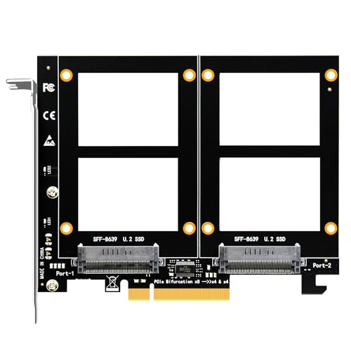 GLOTRENDS PU21 Dual U.2 SSD to PCIe 4.0 X8 Adapter, unterstützt 2 x U.2 SSD oder Soft Raid, ohne PCIe Splitter Funktion (PCIe Bifurcation Motherboard ist erforderlich) von glotrends