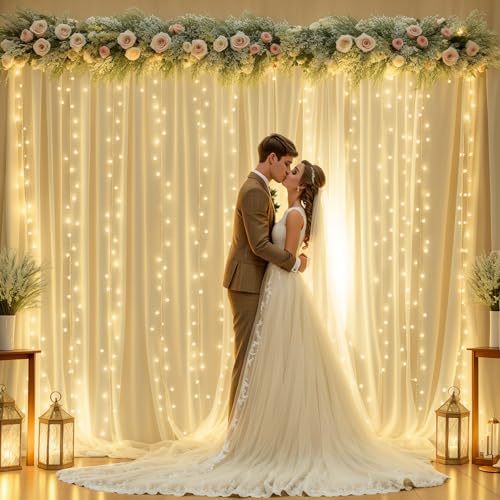 Durchsichtiger Tüll-Hintergrund, Vorhänge mit Lichterkette, für Empfang, Zeremonie, Geburtstag, Party, Babyparty, Fotokabine, Hintergrunddekoration, 3 x 3 m Durchsichtiger Tüll-Hintergrund, Vorhänge mit Lichterkette, für Empfang, Zeremonie, Geburtstag, Party, Babyparty, Fotokabine, Hintergrunddekoration, 3 x 3 m von gogoparti