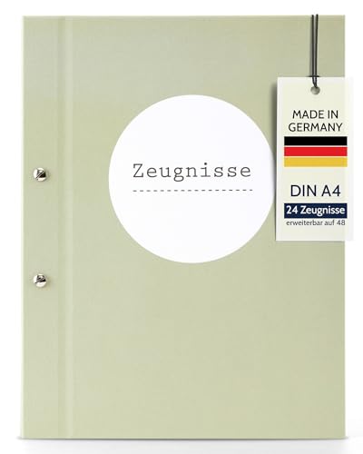 goldbuch 36112 Zeugnismappe Pastell Grün, Urkundenmappe DIN A4, Dokumentenmappe mit Schraubverschluss und 12 Sichttaschen, Ordnungsmappe aus Leinenstruktur mit 12 Hüllen, ca. 24x 31 x 1,5 cm von goldbuch