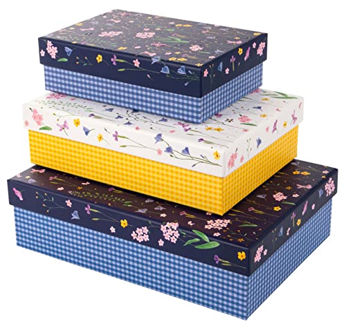 goldbuch 85 154 Kartonagen-Set Meadow Miracles, 3 Boxen, Maße Große Box 18,5 x 26 x 7,5 cm, Mittlere Box 15,5 x 22 x 6,5 cm, Kleine Box 12,5 x 18 x 5,5 cm, Geschenkkartonagen Set Motiv Blumen von goldbuch