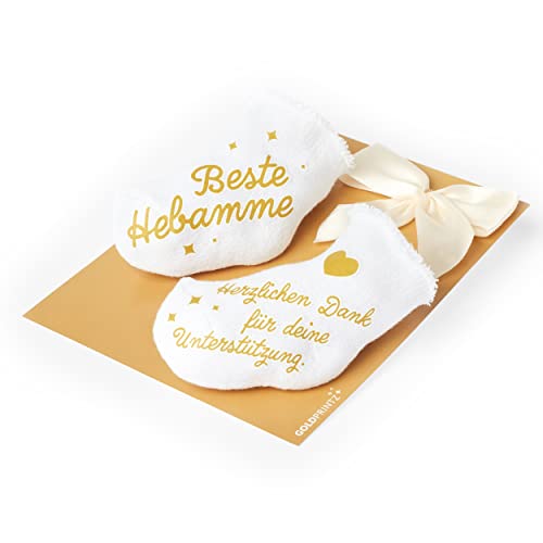 goldprintz I Beste Hebamme I kleines Dankeschön I Gold bedruckte einzigartige Babysocken-Postkarte I herzlichen Dank für Deine Unterstützung I Geschenk I Aufmerksamkeit I Erinnerung von goldprintz