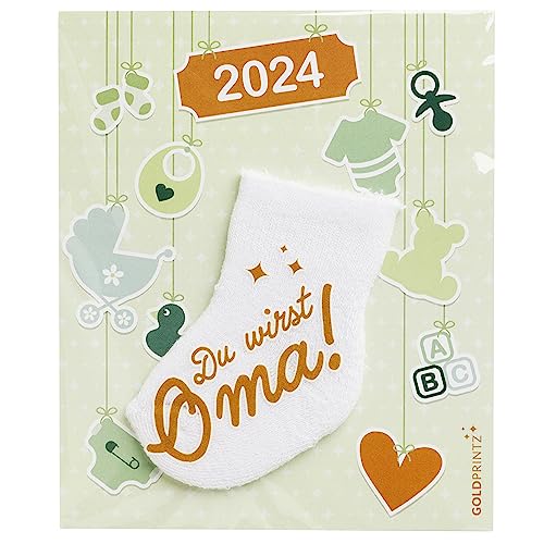 goldprintz I Du wirst Oma I 2025 Geburt I Schwangerschaft verkünden mit einzigartiger Babysocken-Postkarte I goldig bedruckte Erstlingssocke I kreatives Geschenk I wir bekommen ein Baby von goldprintz