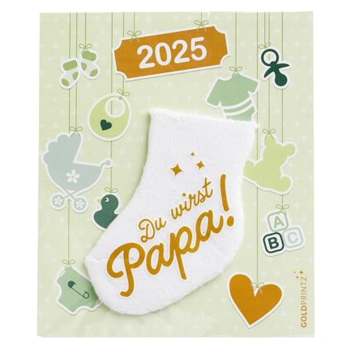 goldprintz I Du wirst Papa I 2024 Geburt I Schwangerschaft verkünden mit einzigartiger Babysocken-Postkarte I goldig bedruckte Erstlingssocke I kreatives Geschenk I wir bekommen ein Baby von goldprintz