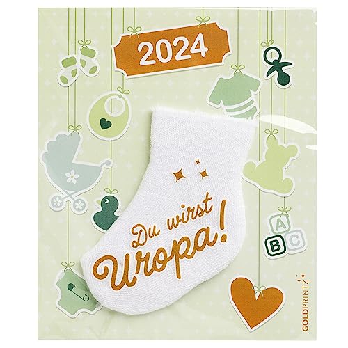 goldprintz I Du wirst Uropa I 2025 Geburt I Schwangerschaft verkünden mit einzigartiger Babysocken-Postkarte I goldig bedruckte Erstlingssocke I kreatives Geschenk I wir bekommen ein Baby von goldprintz