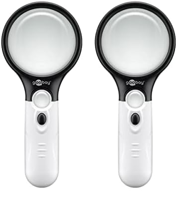 Goobay 41255 Beleuchtete Leselupe - Leichte Handleselupe mit LED Licht - Hohe Klarheit - Verzerrungsfreie Lupe mit 2X und 12x Vergrößerung - Vergrößerungsglas (Packung mit 2) von goobay