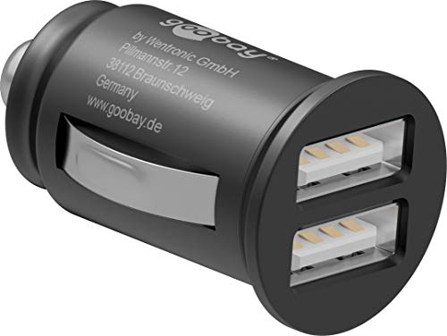 Goobay 44177 Dual USB Port Auto Ladegerät USB Zigarettenanzünder Adapter 12V / 24V Kfz Mini USB Adapter Auto Ladestecker USB A Car Charger 12W von goobay