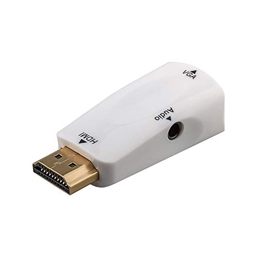 Goobay 44793 Kompakter HDMI / VGA Adapter inkl. Audio, HDMI-Stecker (Typ A) auf VGA-Buchse (15-polig) + Klinke 3,5 mm Buchse (3-Pin, Stereo) vergoldet, weiß von goobay