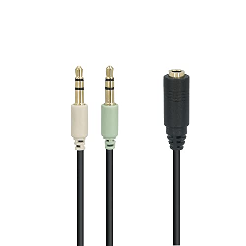 Goobay 48980 Audio Adapter - Y Splitter, 3,5 mm Klinken-Buchse (4-polig) auf 2 x 3,5 mm Klinken-Stecker (3-polig), Headset und Mikrofon, schwarz, 0,4m von goobay
