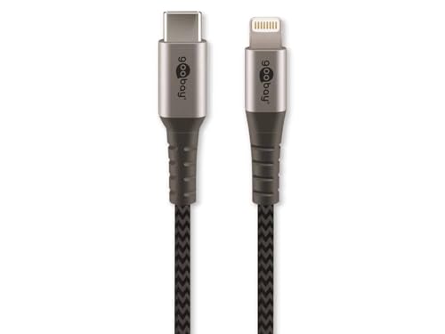 Goobay 49272 Lightning auf USB C Schnellladekabel / MFi Apple Ladekabel Lightning Kabel / 480 Mbits iPhone Kabel / Extrem robustes Textilkabel / Ladekabel iPhone Apple iPad / Grau / 2m von goobay