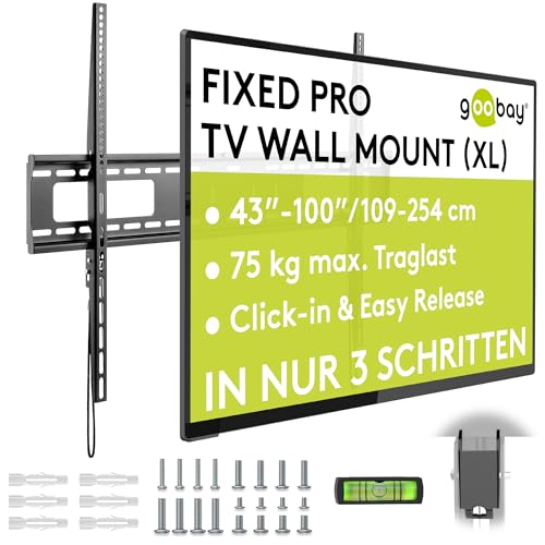 Goobay Feste Pro TV-Wandhalterung (XL), 43–100 Zoll Fernseher – max. 75 kg – einfache und sichere Montage mit automatischer Verriegelung – VESA-kompatibel – Schwenkbewegung – QLED/LED – Schwarz 49892 von goobay