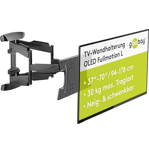 goobay TV Wandhalterung – Ideal für OLED-, Flatscreen and Curved Fernseher von 37 bis 70 Zoll, Fullmotion, Vollständig Beweglich, Schwenk- und Neigbar, 30 kg Tragkraft, VESA-Kompatibel, 49956 Schwarz von goobay