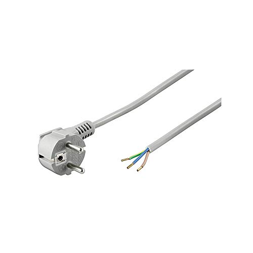 Goobay 50082 Gewinkeltes Stromkabel / Offene Kabelenden & angepresste Aderendhülsen / 90 Grad Schutzkontaktstecker / Universelles Netzkabel / Grau / 2m von goobay