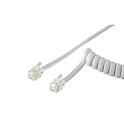 Goobay 50246 Telefonkabel RJ10 Stecker Telefonhörerkabel Spiralkabel Telefonstecker RJ10 Kabel Festnetztelefon Telefonhörer Telefon Kabel Weiß 2m von goobay