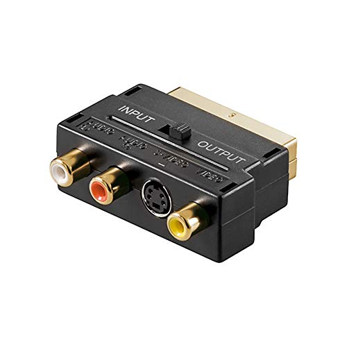 Goobay 50499 Scart Cinch Adapter, Audio / Video, vergoldete Kontakte, Scartstecker (21-Pin) > 3x Cinch-Buchse + Mini-DIN 4-Buchse (S-Video) von goobay