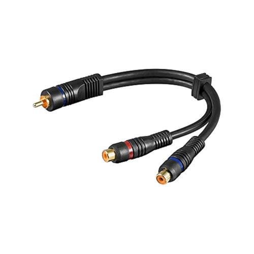 Goobay 50930 Audio Y Adapterkabel, Stereo Cinch-Stecker zu 1x Cinch-Buchse, OFC, Zweifach geschirmt - Cinch-Stecker > 2x Cinch-Buchse (Audio links/rechts), Schwarz, , 0.20m Kabellänge von goobay