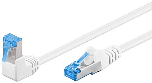 Goobay 51562 CAT 6A Patchkabel, Highspeed, 90 Grad Stecker, Netzwerkkabel, Ethernet, Playstation, Xbox, DSL, PimF, RJ45 Stecker, Weiß, 0,25 Meter von goobay