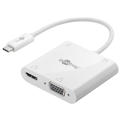 Goobay 52418 USB-C Multiport Verteiler 100W Power Delivery PD / 4 Port VGA - HDMI 4K @ 60Hz - USB C - 3,5mm Klinke Buchse / USB-C Hub 18 Gbits / Multidock Adapter / Weiß von goobay