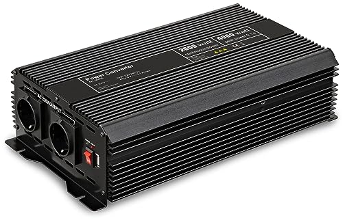 Goobay 58895 Spannungswandler/ Wechselrichter/ Inverter 24V auf 230V 2000W/ 4000W mit 2x AC-Steckdosen und 1x USB-Anschluss (2100mA), schwarz von goobay