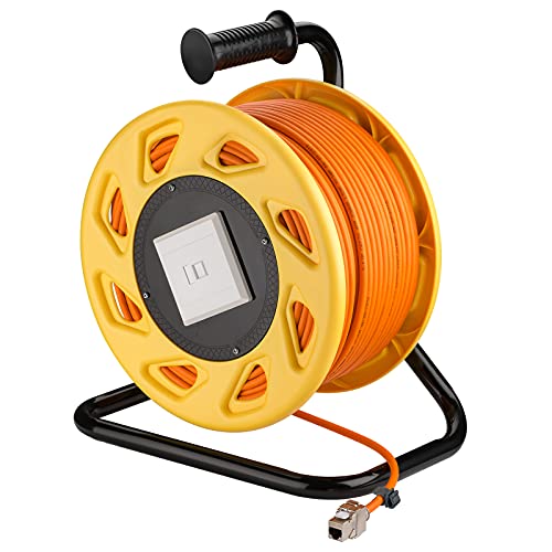 Goobay 58938 Netzwerk Kabeltrommel 90m Outdoor Cat 7A Kabel RJ45 Keystone Buchse Netzwerkkabeltrommel Netzwerkkabel Verlängerungskabel 90m Orange von goobay