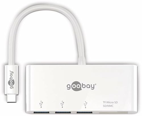 Goobay 62097 USB-C Multiport Adapter mit drei USB 3.0 Anschlüssen + Card Reader für SD / MMC- und MicroSD Speicherkarten / USB-C auf 3x USB A + SD / microSD Kartenlesegerät von goobay