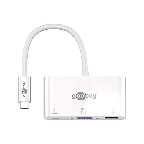 Goobay 62100 USB-C Port Replikator mit USB 3.0 Buchse, VGA Buchse + Power Delivery bis 60 W / USB-C Multiport Adapter für Full HD Auflösungen (1920 x 1200 @ 60 Hz) / 5 Gbit/s Datengeschwindigkeit von goobay