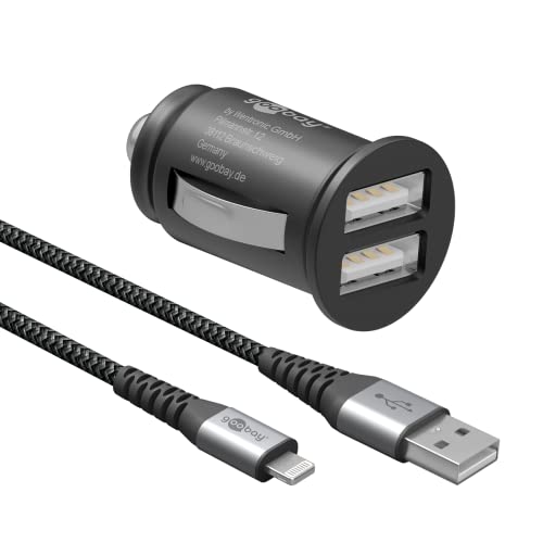 Goobay 64801 2-Port Zigarettenanzünder USB Ladegerät 2,4 A - Dual USB Zigarettenanzünder Adapter - Dual KFZ Ladegerät - geeignet für PKW & LKW (12V / 24V) inkl. 1 M Lightning Kabel von goobay