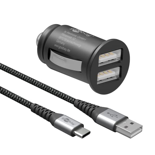 Goobay 64802 2-Port Zigarettenanzünder USB Ladegerät 2,4 A - Dual USB Zigarettenanzünder Adapter - Dual KFZ Ladegerät - geeignet für PKW & LKW (12V / 24V) inkl. 1 M USB C Kabel von goobay