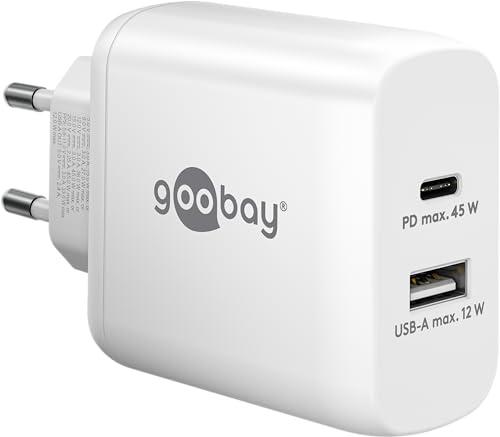 Goobay 65412 Dual Ladegerät 45W / USB-C & USB-A Schnellladegerät Power Delivery/Ladenetzteil mit 2 USB Anschlüssen/Charger für Handy, iPad, Tablet etc. Goobay 65412 Dual Ladegerät 45W / USB-C & USB-A Schnellladegerät Power Delivery/Ladenetzteil mit 2 USB Anschlüssen/Charger für Handy, iPad, Tablet etc. von goobay