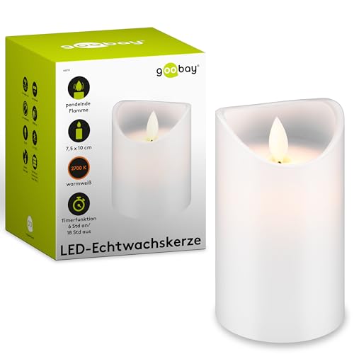 Goobay 66519 LED Kerze mit Timerfunktion / Warmes Licht LED Stumpenkerze / LED Echtwachskerzen flackernde Flamme / Elektrische Kerzen / Adventskerzen 10 cm hoch / Weiß von goobay
