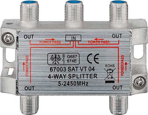 Goobay 67003 SAT Verteiler 4fach SAT Splitter / 4x F Buchse Ausgang / Für Satelliten Anlagen TV Antenne Fernseh / SAT Antennenkabel / 4-fach Antennenverteiler von goobay