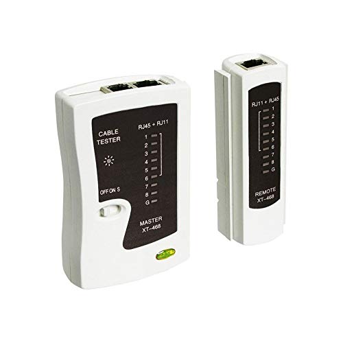 Goobay 68856 Netzwerktester LAN Tester / Leitungstester RJ45 - RJ11 - RJ12 - ISDN - CAT5 - CAT6 / Netzwerk Kabeltester / Netzwerk Tester / Netzwerk Messgerät / Weiß von goobay