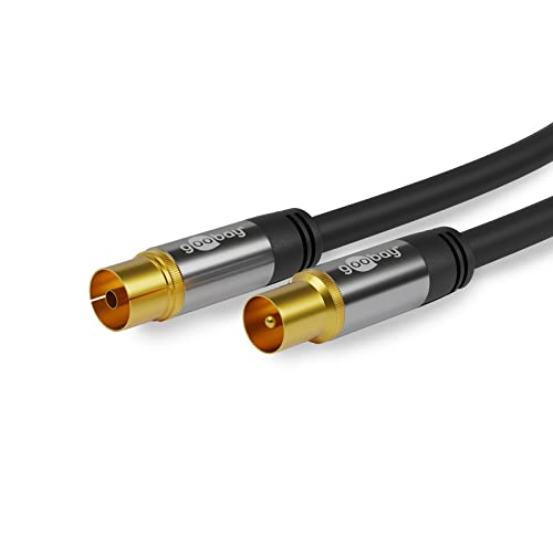 Goobay 70389 TV-Antennenkabel, Koax-Buchse auf Koax-Stecker, 4-fach geschirmt, 135 dB, vergoldet, schwarz, (10,0m) von goobay