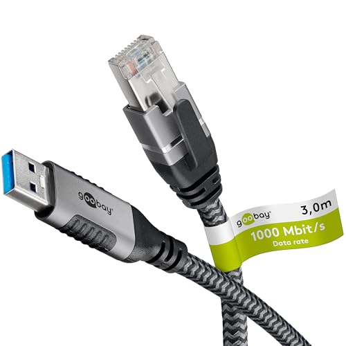 Goobay 3m LAN zu USB Kabel 1 Gbit Datenübertragung - USB A 3.0 auf RJ45 Ethernet CAT 6 Kabel verbindet Router und Notebook oder PC - LAN Kabel Adapter für Laptop - Ersetzt USB auf LAN Adapter - 70499 von goobay