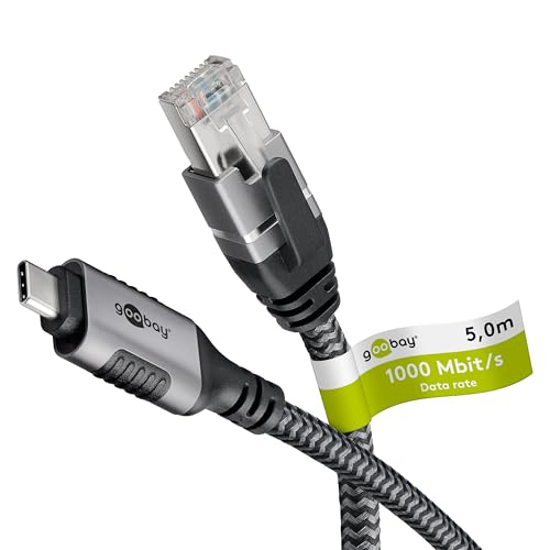 Goobay 5m LAN zu USB Kabel 1 Gbit Datenübertragung - USB C 3.1 auf RJ45 Ethernet CAT 6 Kabel verbindet Router und Smartphone - LAN Kabel Adapter für Laptop & Macbook - LAN Adapter USB C - 70752 von goobay