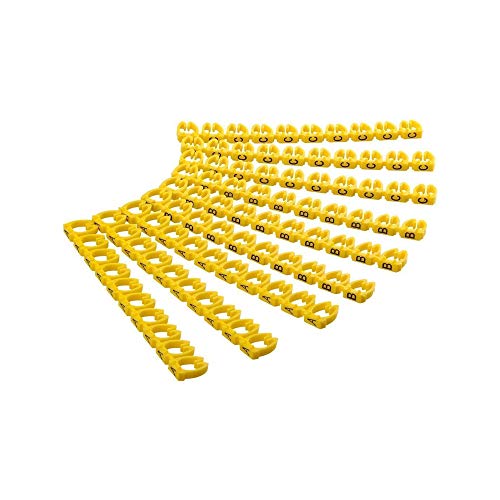 Goobay 72518 Kabelmarkierer Clips mit Buchstaben A - C / Für 5,6 - 7,4 mm Kabeldurchmesser / Kabelmarkierung 3x 30 Stück / 90 Kabelmarker gelb / Aderkennzeichnung / 6mm von goobay