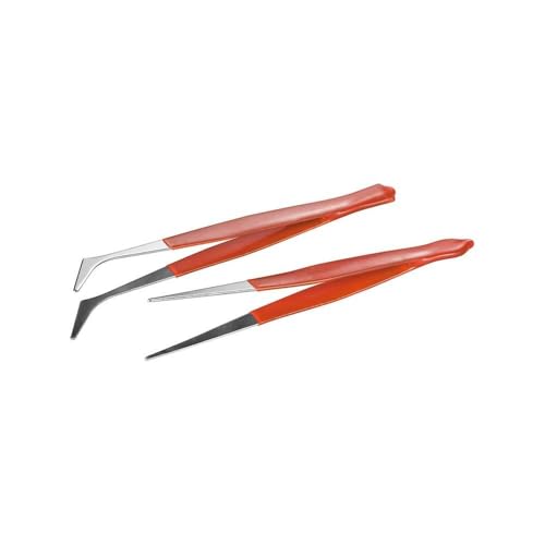 Goobay 77102 Griffisolierte Pinzetten im Set 2-Teilig mit einer abgewinkelten und einer geraden Pinzette aus rostfreiem Stahl von goobay