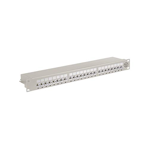 Goobay 90855 CAT 6A Patch Panel 19 Zoll / 24 Port RJ45 Buchsen Netzwerkstecker / 500 MHz LAN Patchfeld / 1 HE Verteilerfeld / Rackeinbau Patchpanel / Grau von goobay