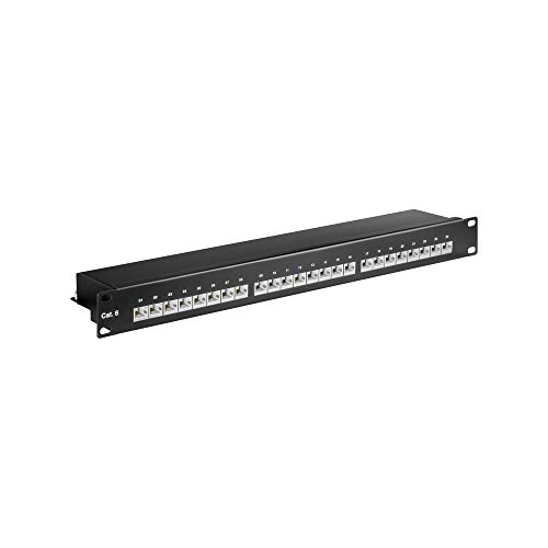 Goobay 93048 CAT 6 Patch Panel 19 Zoll / 24 Port RJ45 Buchsen Netzwerkstecker / 250 MHz LAN Patchfeld / 1 HE Verteilerfeld / Rackeinbau Patchpanel / Schwarz von goobay