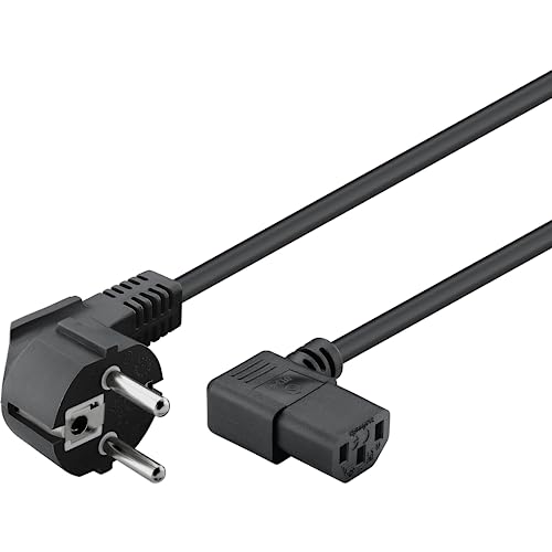 Goobay 93119 Kaltgerätekabel 5m / 90 Grad C13 Kaltgerätebuchse & Schutzkontaktstecker / Universelles PC Monitor PC Stromkabel C13 Winkelstecker Netzkabel / Schwarz / 5m von goobay