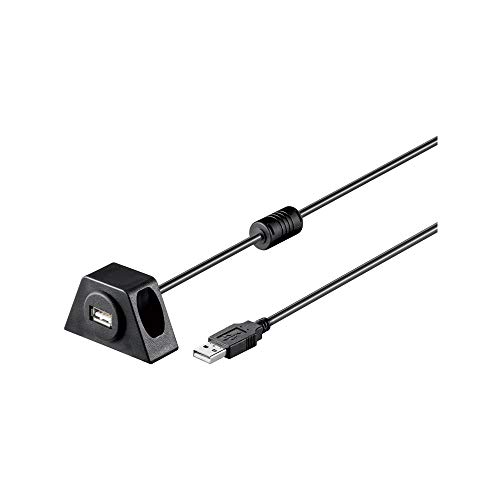 Goobay 93351 USB Verlängerung inkl. Halterung für MP3 Autoradio / USB 2.0 Typ A Verlängerungskabel / 480 Mbits USB Kabel / Schwarz / 2 Meter von goobay