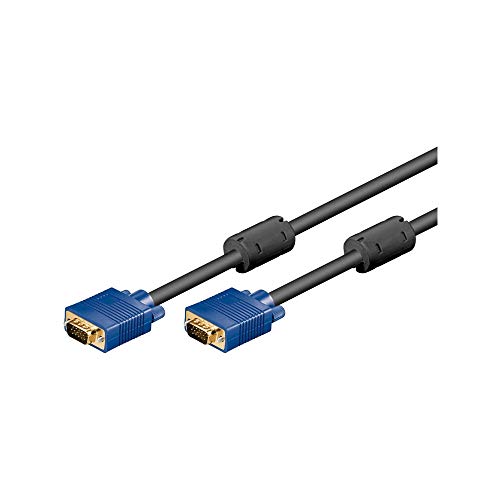 Goobay 93370 VGA auf VGA Kabel 5m / Monitorkabel / Full HD SVGA Bildschirmkabel / VGA Stecker 15 polig vergoldet / 2x Ferritkern Monitor Kabel / Blau / 5 Meter von goobay