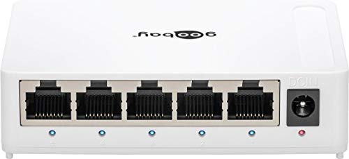 Goobay 93372 5 Port Ethernet LAN Gigabit Switch (bis zu 1000 Mbit/s) Datenübertragung pro Port, einfache Plug & Play-Installation, energiesparend, lüfterlos, weiß von goobay