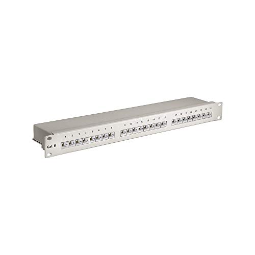 Goobay 94036 CAT 6 Patch Panel 19 Zoll / 24 Port RJ45 Buchsen Netzwerkstecker / 250 MHz LAN Patchfeld / 1 HE Verteilerfeld / Rackeinbau Patchpanel / Grau von goobay