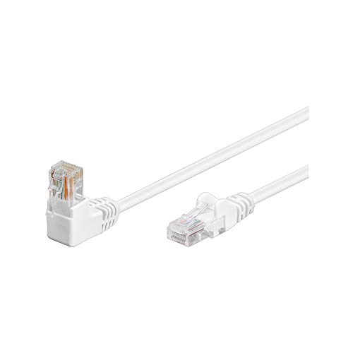 Goobay 94162 CAT 5e Einseitig abgewinkeltes Netzwerk / Ethernet Kabel, U/UTP Netzwerkkabel, weiß; Innenleiter CCA, 1x RJ45-Stecker 90° (8P8C); 0,5 Meter, Weiß/Schwarz von goobay