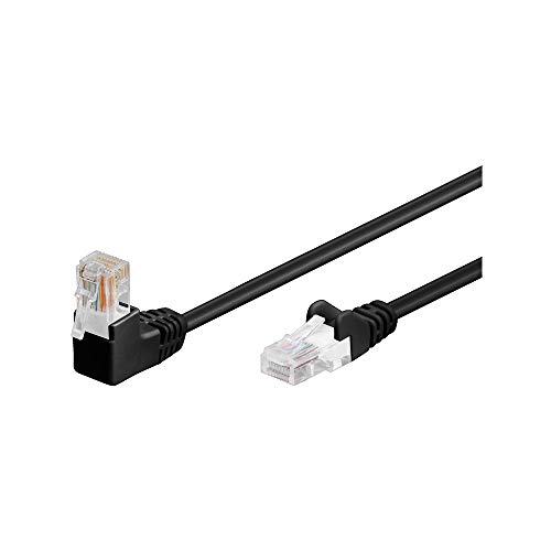 Goobay 94170 Cat 5E Patchkabel 1x 90° gewinkelt, U/UTP, schwarz, CCA Kupfergemisch, 1x RJ45-Stecker 90° (8P8C) von goobay