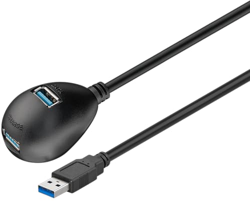 Goobay 95918 USB Verlängerung inkl. Halterung / USB 3.0 Stecker auf 2x USB 3.0 Buchsen Typ A / Verlängerungskabel / 5 Gbits USB Kabel / Schwarz / 1,5m von goobay