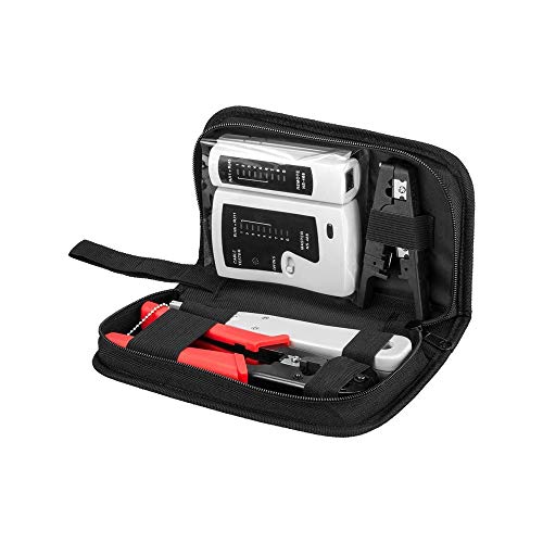 Goobay 97790 Werkzeug Set für Telefon und Netzwerk / Netzwerktester LAN Tester RJ45 - RJ11 - RJ12 - ISDN / Netzwerk Kabeltester LSA Auflegewerkzeug Abisolierzange Crimpzange von goobay
